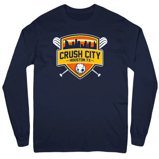 Houston Crush City Baseball Shield Mens Long Sleeve T-Shirt