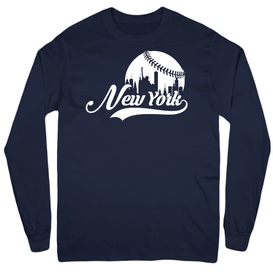 New York Baseball Fans Skyline Mens Long Sleeve T-Shirt