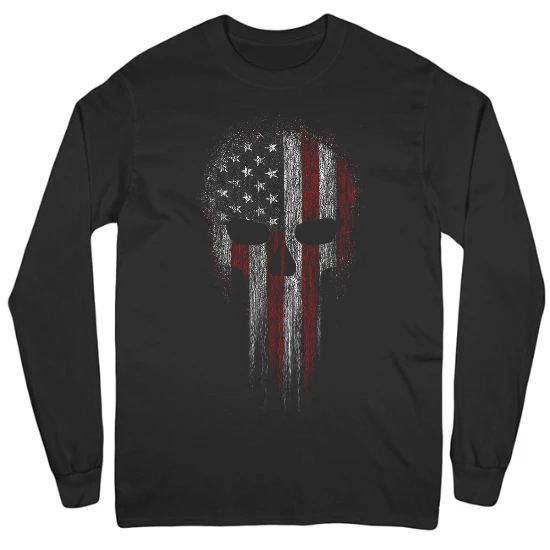 USA Flag Skull Patriotic  Mens Long Sleeve T-Shirt