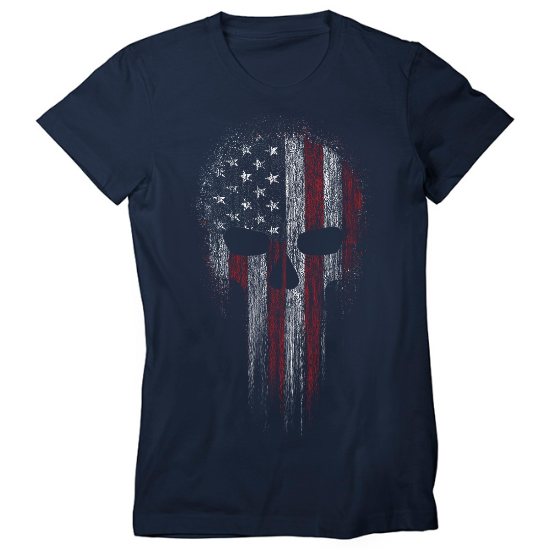 USA Flag Skull Patriotic  Womens T-Shirt