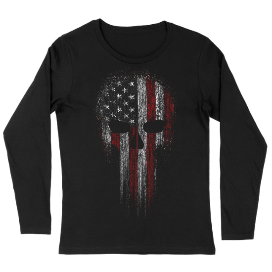 USA Flag Skull Patriotic  Womens Long sleeve T-Shirt