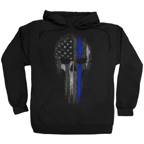 Thin Blue Line Skull Support Police Officer Hoodie