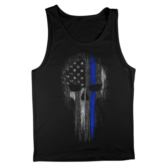 Thin Blue Line Skull Support Police Officer Mens Tank Top