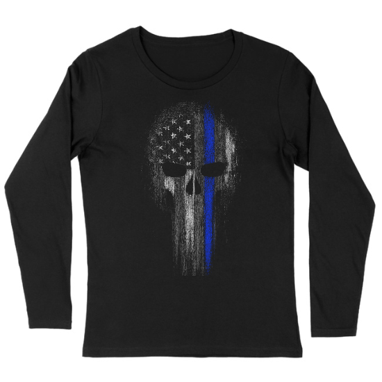 Thin Blue Line Skull Support Police Officer Womens Long sleeve T-Shirt
