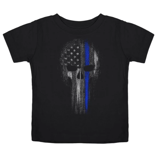 Thin Blue Line Skull Support Police Officer Kids T-Shirt