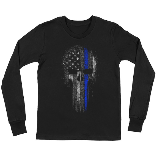 Thin Blue Line Skull Support Police Officer Kids Long Sleeve T-Shirt