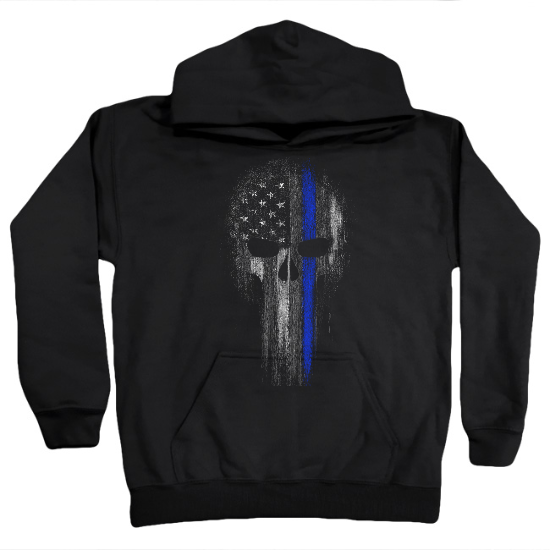 Thin Blue Line Skull Support Police Officer Kids Hoodie