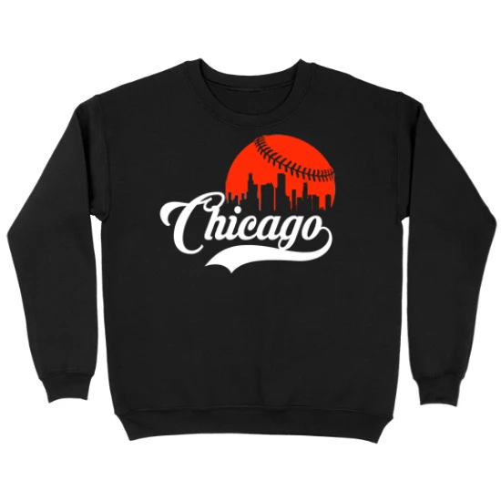 Chicago Baseball Skyline  Kids Crewneck Sweatshirt