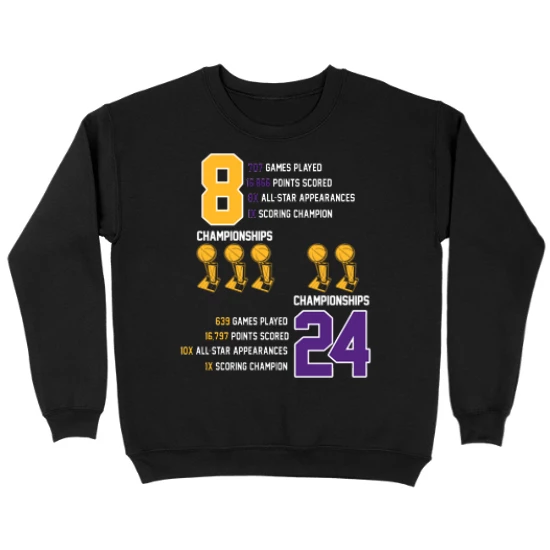 Kobe Career Stats Tribute Kids Crewneck Sweatshirt