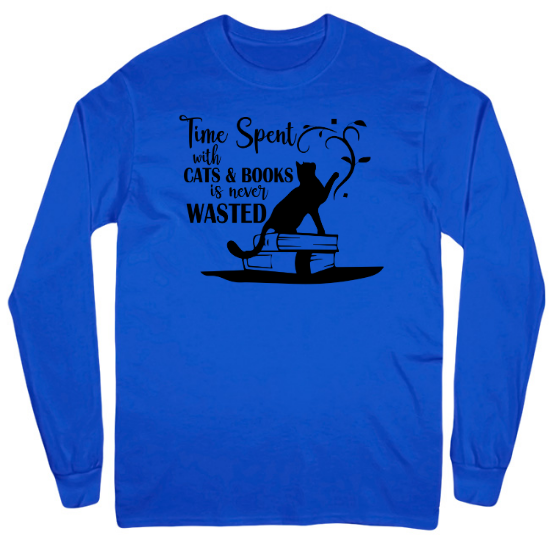 Time Spent With Cats & Books Is Never Wasted  Mens Long Sleeve T-Shirt
