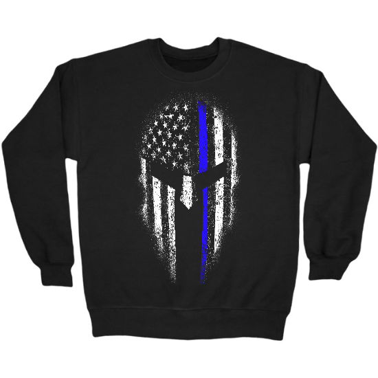 Thin Blue Line USA Flag Spartan Mens T Shirt Crewneck Sweatshirt