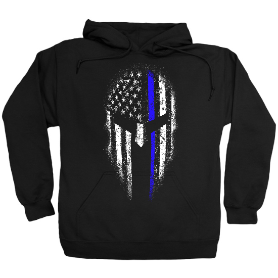 Thin Blue Line USA Flag Spartan Mens T Shirt Hoodie