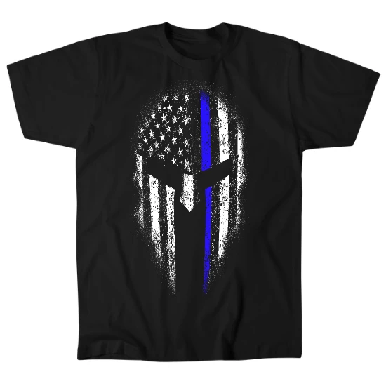 Thin Blue Line USA Flag Spartan Mens T Shirt Mens T-Shirt