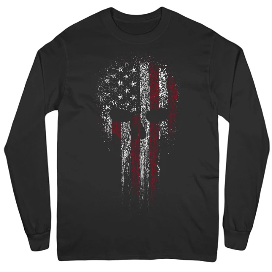 USA Patriotic Skull Mens Long Sleeve T-Shirt