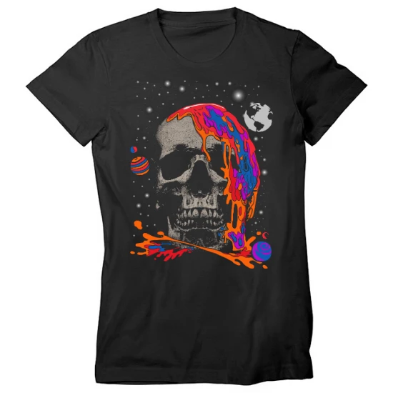 Vibrant Color Drip Space Skull Womens T-Shirt