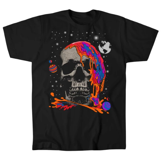 Vibrant Color Drip Space Skull Mens T-Shirt