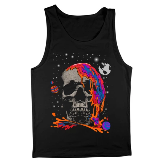 Vibrant Color Drip Space Skull Mens Tank Top