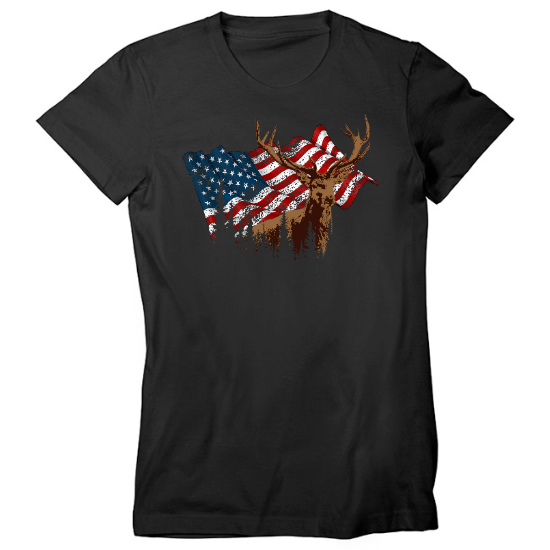 American Flag Antlers Hunting Womens T-Shirt