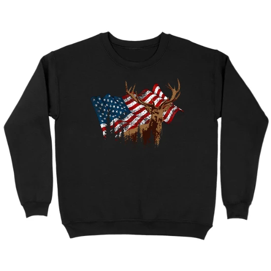 American Flag Antlers Hunting Kids Crewneck Sweatshirt