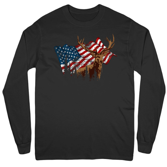 American Flag Antlers Hunting Mens Long Sleeve T-Shirt