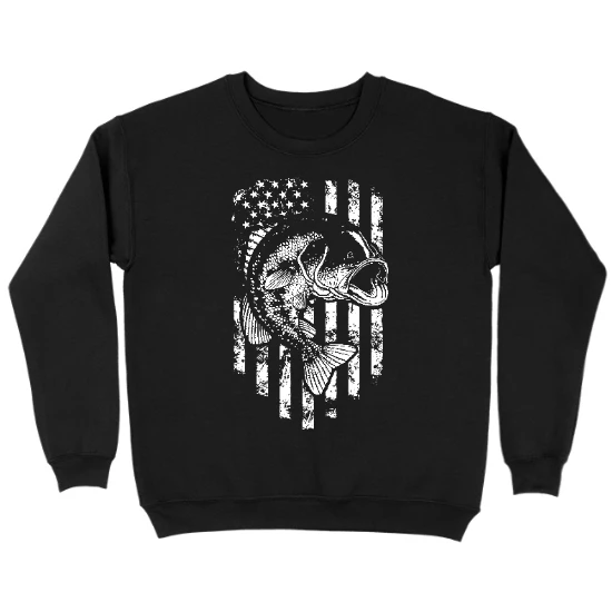 American Flag Bass Kids Crewneck Sweatshirt