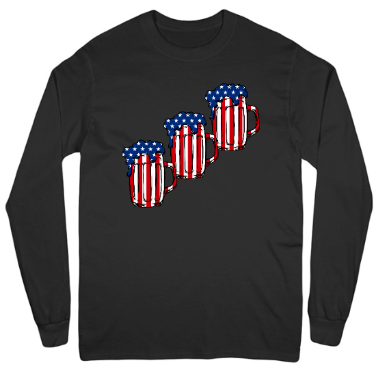 American Flag Beer Mugs Mens Long Sleeve T-Shirt