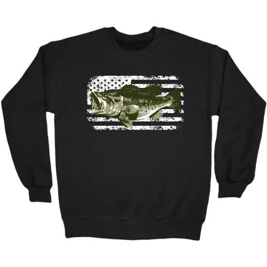 American Flag Big Mouth Bass Crewneck Sweatshirt