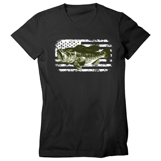 American Flag Big Mouth Bass Womens T-Shirt