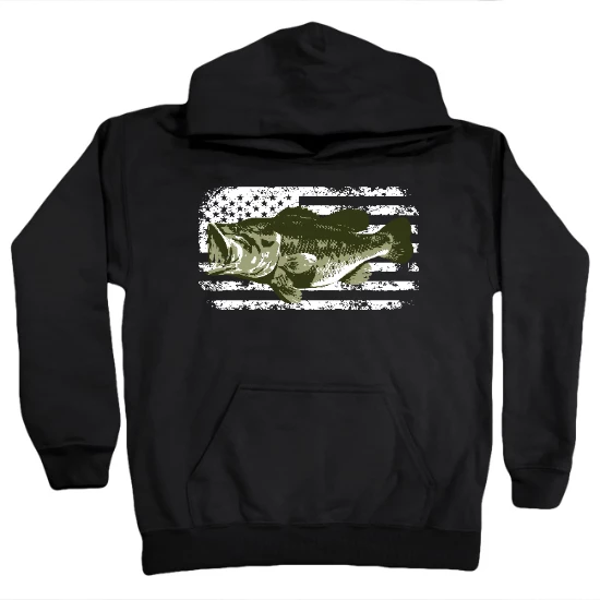 American Flag Big Mouth Bass Kids Hoodie
