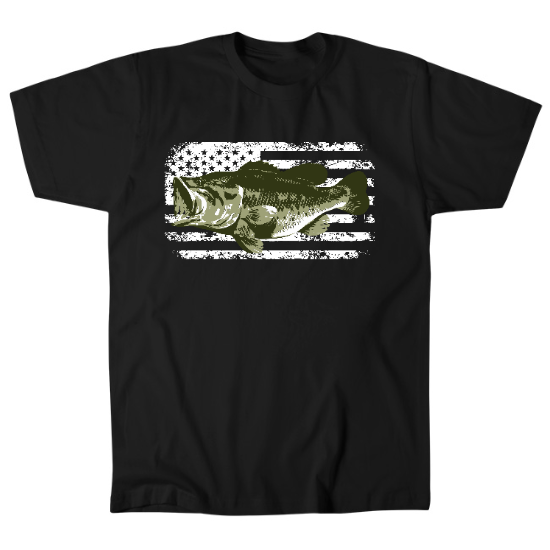 American Flag Big Mouth Bass Mens T-Shirt