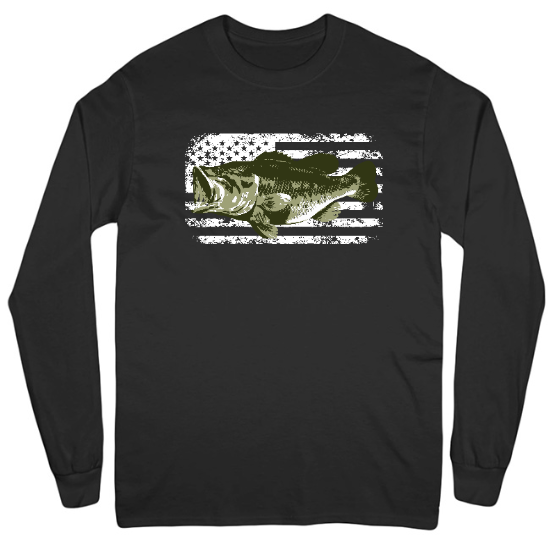 American Flag Big Mouth Bass Mens Long Sleeve T-Shirt