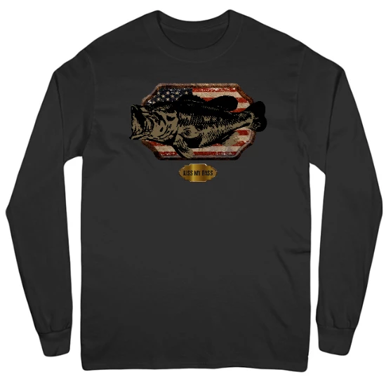 Kiss My Bass Mounted Mens Long Sleeve T-Shirt
