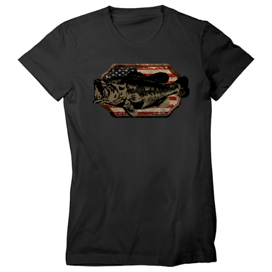 American Flag Mounted Bass Womens T-Shirt