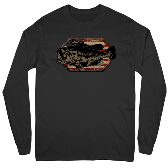 American Flag Mounted Bass Mens Long Sleeve T-Shirt