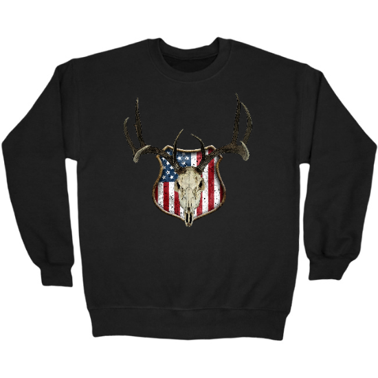 American Flag Mounted Deer Skull Crewneck Sweatshirt