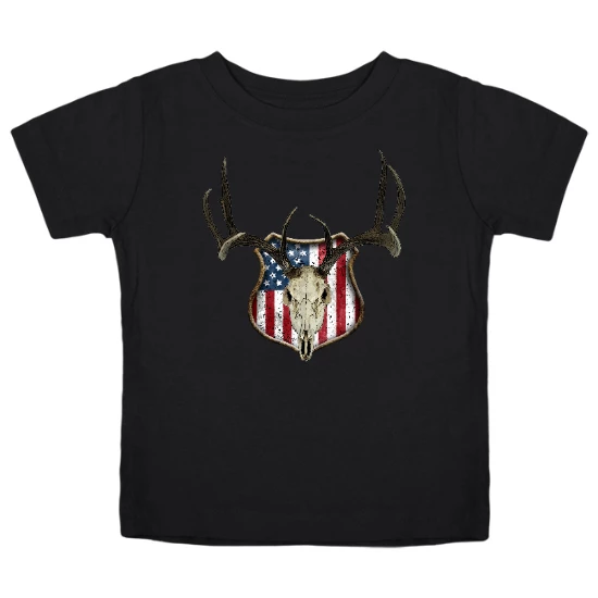 American Flag Mounted Deer Skull Kids T-Shirt