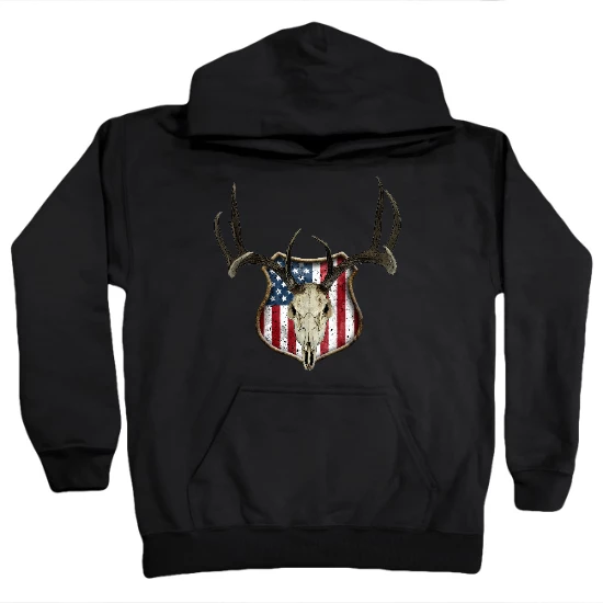 American Flag Mounted Deer Skull Kids Hoodie