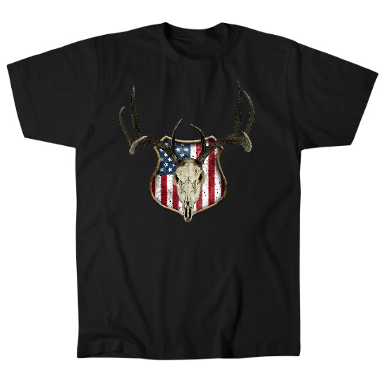 American Flag Mounted Deer Skull Mens T-Shirt