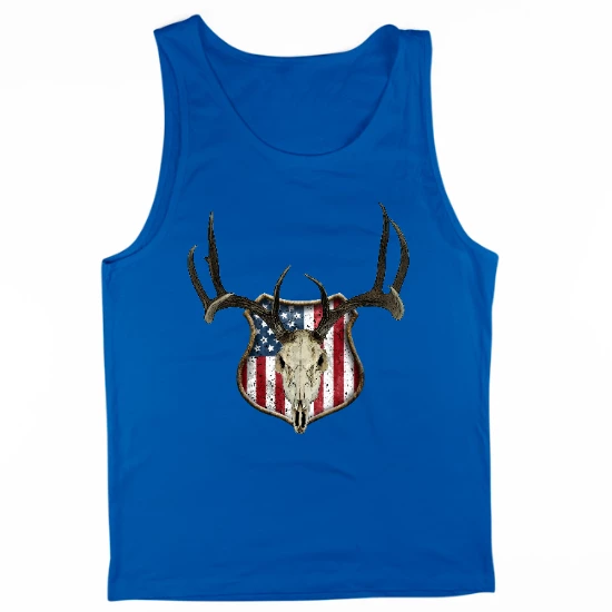 American Flag Mounted Deer Skull Mens Tank Top