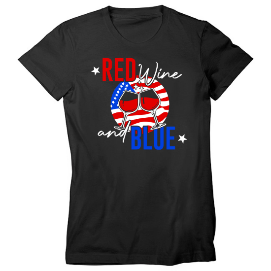 Red Wine and Blue American Flag Womens T-Shirt