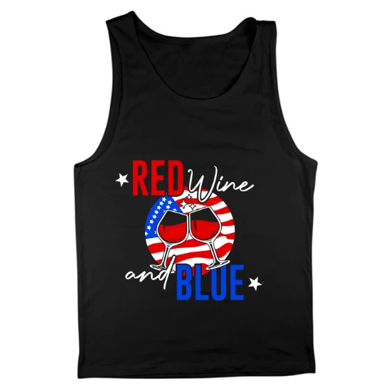 Red Wine and Blue American Flag Mens Tank Top