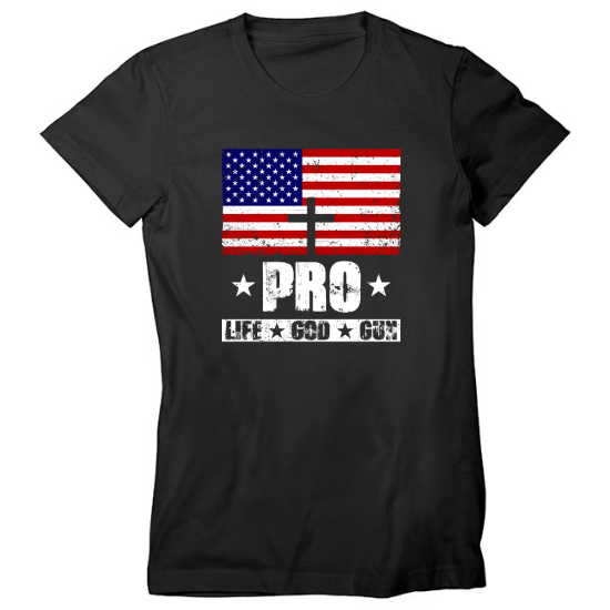 Pro Life God Gun American Flag Womens T-Shirt