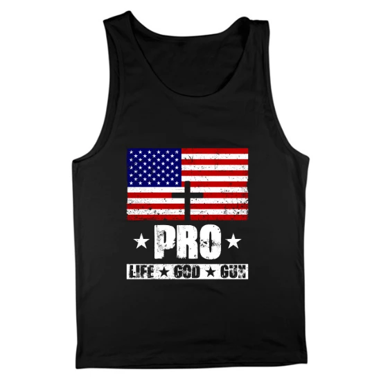 Pro Life God Gun American Flag Mens Tank Top