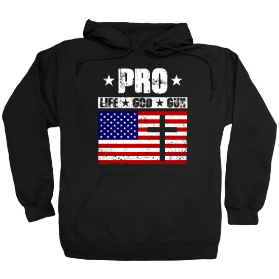 Pro Life God Gun American Flag Distressed Hoodie