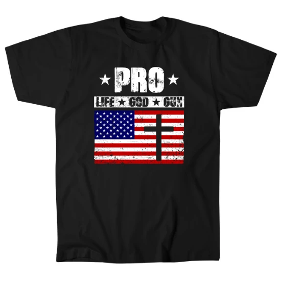 Pro Life God Gun American Flag Distressed Mens T-Shirt