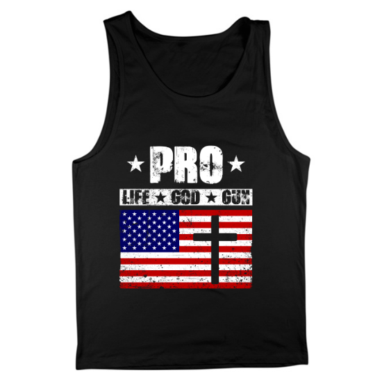 Pro Life God Gun American Flag Distressed Mens Tank Top