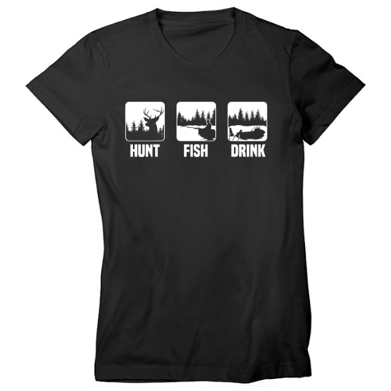 Hunt Fish Drink Sketch Womens T-Shirt 02