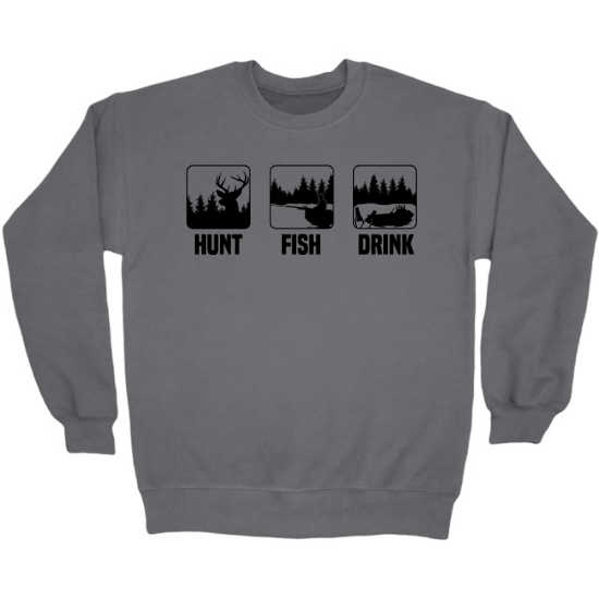 Hunt Fish Drink Sketch Black Crewneck Sweatshirt