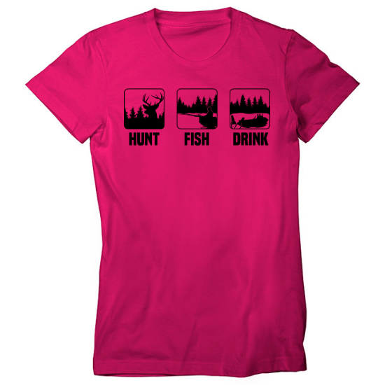 Hunt Fish Drink Sketch Black Womens T-Shirt