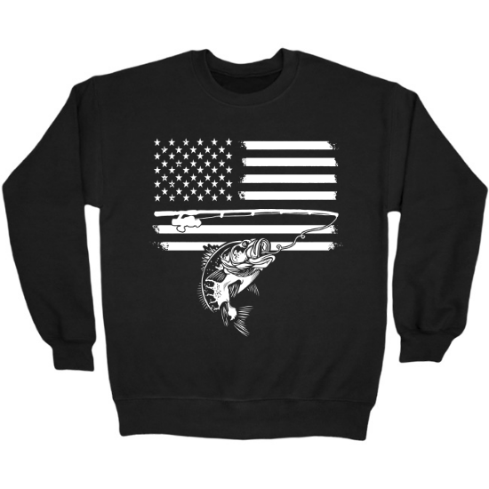 Flag Fishing Rod and Bass Crewneck Sweatshirt